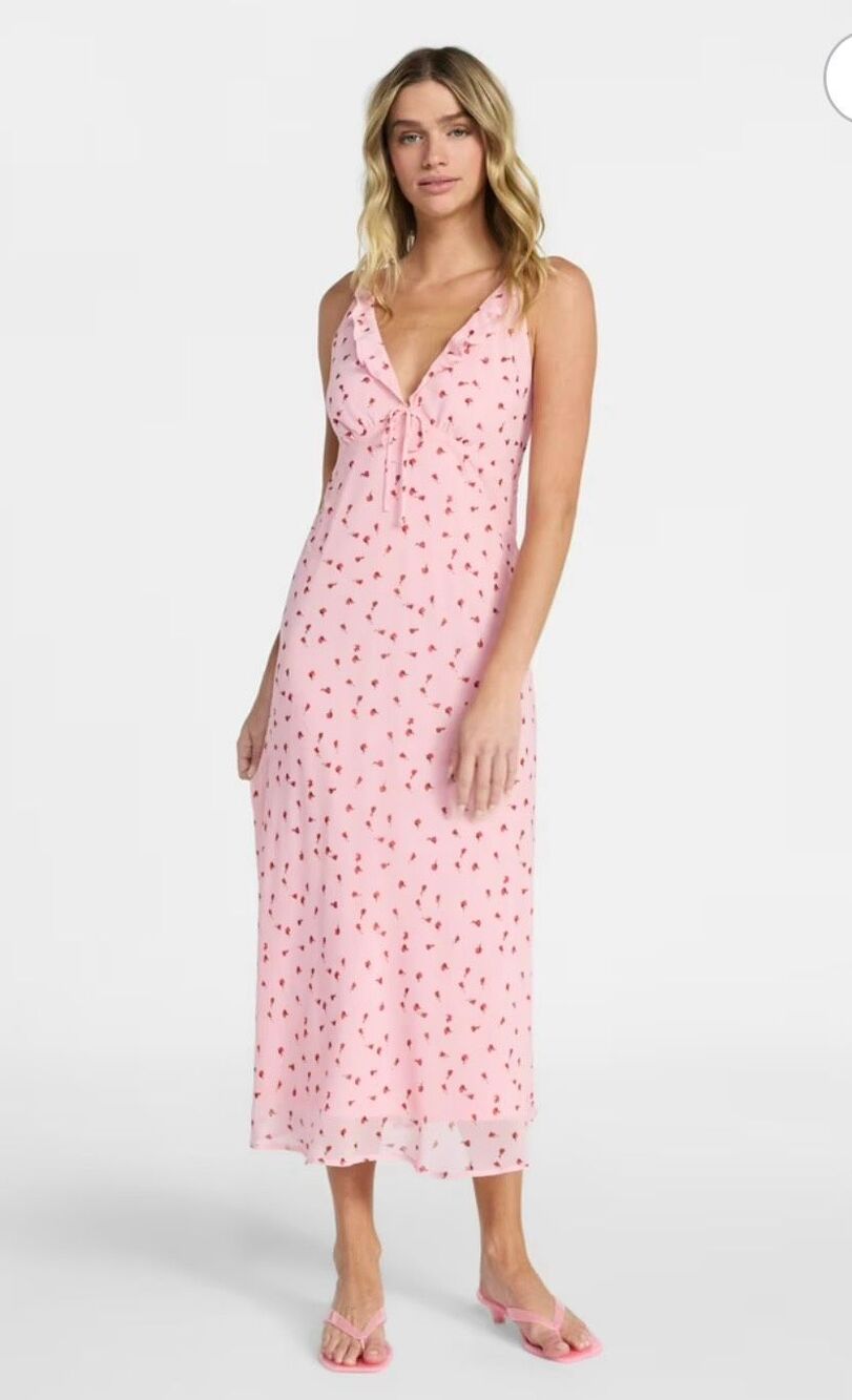 No Boundaries Medium pink midi dress sleeveless ruffle pink lemonade floral